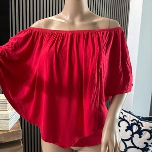 Red Ruffled Blouse with Flutter Sleeves